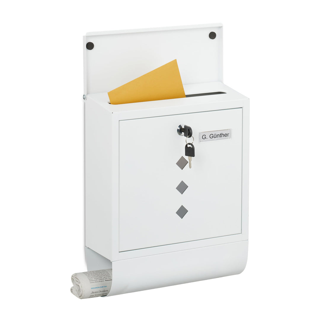 Relaxdays Briefkasten mit Sichtfenster, Metall, 4 Schlüssel, Zeitungsfach, Postkasten, HBT ca. 38 x