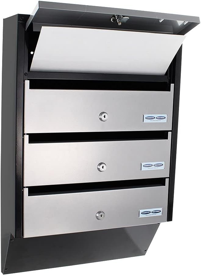 Profirst Cetiri Briefkastenanlage Silber Schwarz Stahlblech Namensschildhalter Zylinderschloss je 2