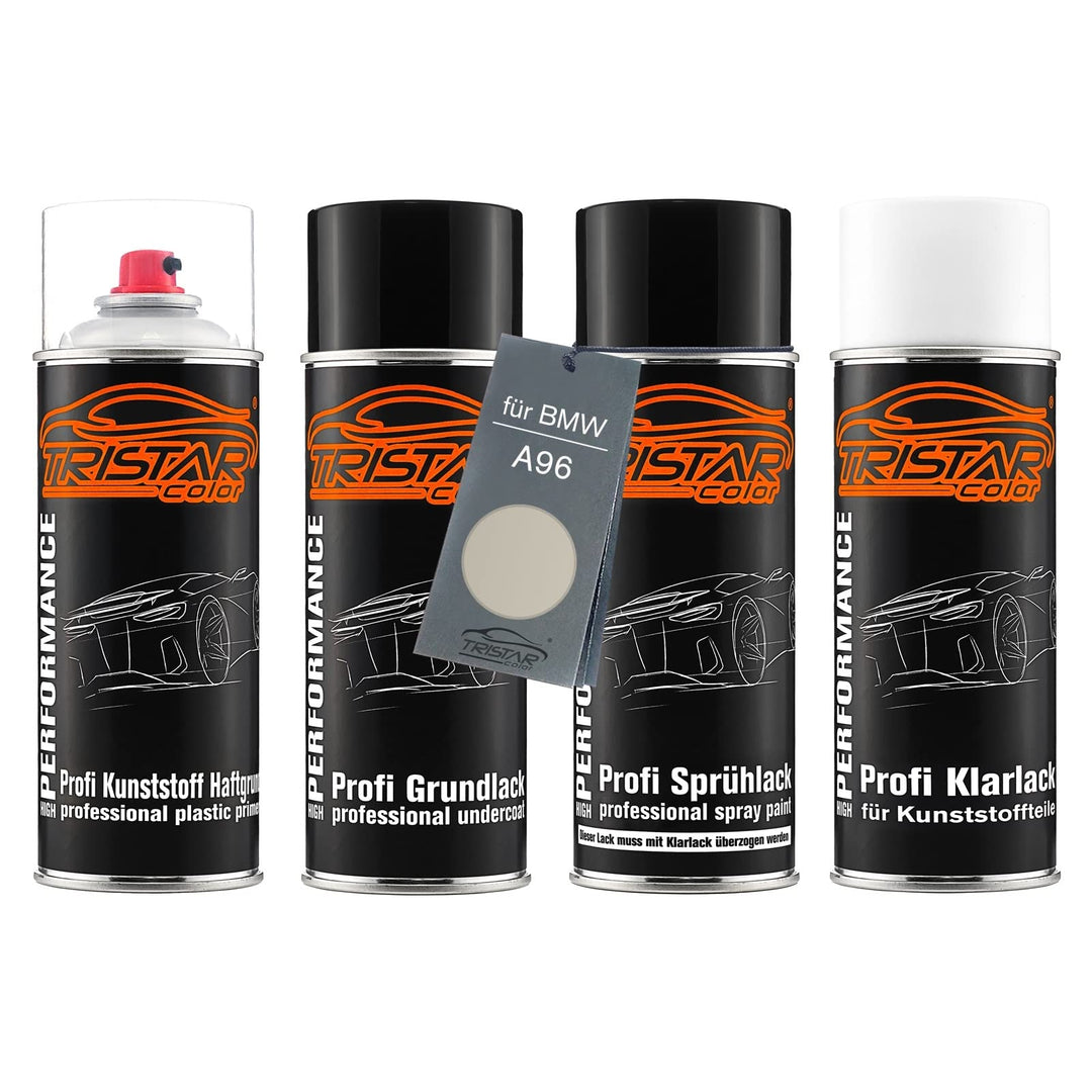 TRISTARcolor Autolack Spraydosen Set für Kunststoff Stossstange für BMW A96 Mineralweiss Perl Haftgr