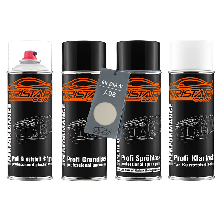 TRISTARcolor Autolack Spraydosen Set für Kunststoff Stossstange für BMW A96 Mineralweiss Perl Haftgr