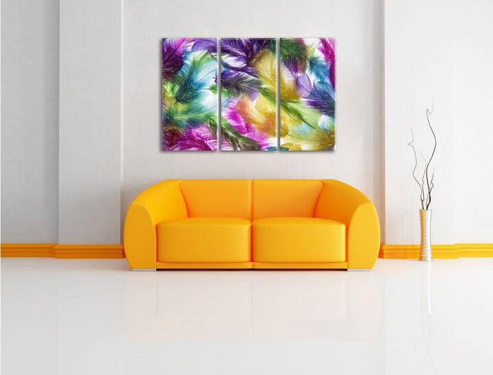 Pixxprint Anordnung von Federn als Leinwandbild/Grösse: 3 Teilig (120x80) cm/Wandbild/Kunstdruck/fer