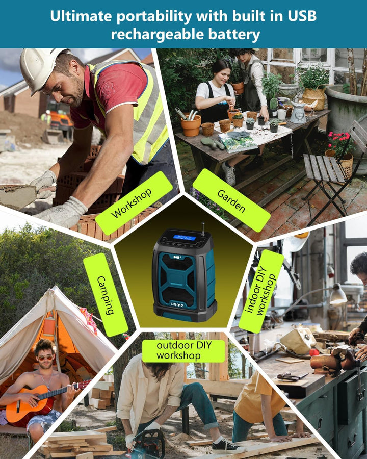 Baustellenradio Mit Akku Aufladbar, Tragbares DAB Plus/FM Radio Mit Bluetooth Lautsprecher, Radiowec