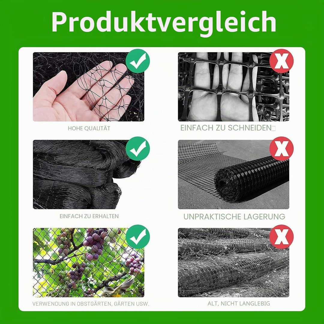 Vogelschutznetz 7.5 m x 15 m, Vogelnetz Schwarz, Reissfestes Pflanzennetz für Hühnergehege, Volieren
