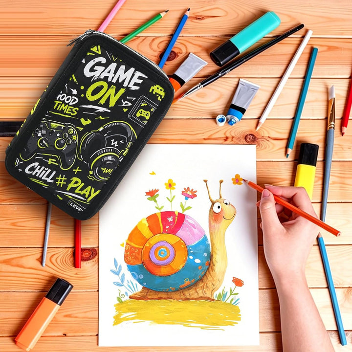Gaming Federmäppchen Jungen 3 Fächer, Grosse Kapazität Federtasche 3fach Leer, Cooles Game Stifteetu