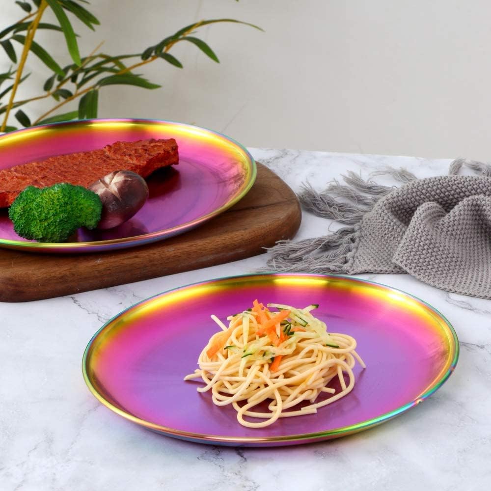 Edelstahl Regenbogen Teller Metall Teller 23cm Camping Servieren Salatteller Kid Geschirr Set für 4