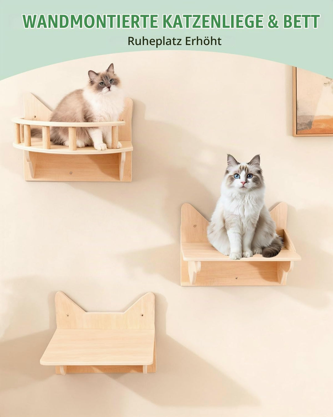 Kletterwand Katzen, 6-teilig Katzen Kletterwand mit Katzenhäusern, bis 15kg | Katzen Wandelemente mi