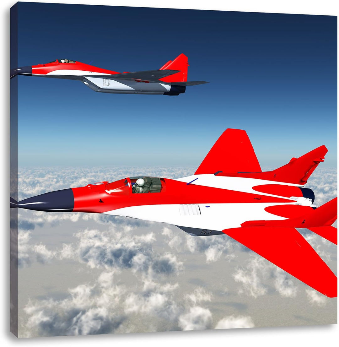 Pixxprint Kampfjets 70x70cm Leinwandbild Wandbild Kunstdruck, 70x70
