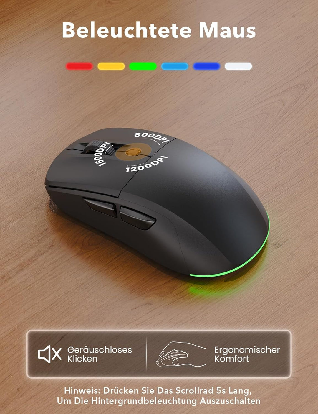 Tastatur Maus Set kabellos Beleuchtete, Wiederaufladbare Tastatur mit 4000 mAh Akku, Telefonhalter,
