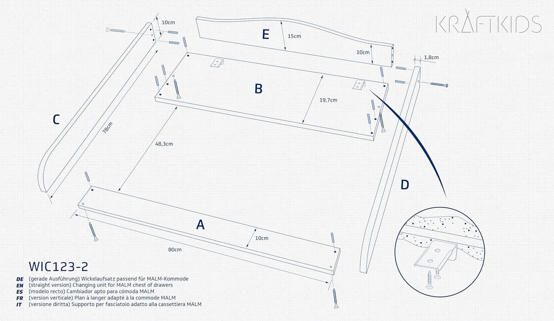 KraftKids Wickelaufsatz weiss passend für MALM Kommode