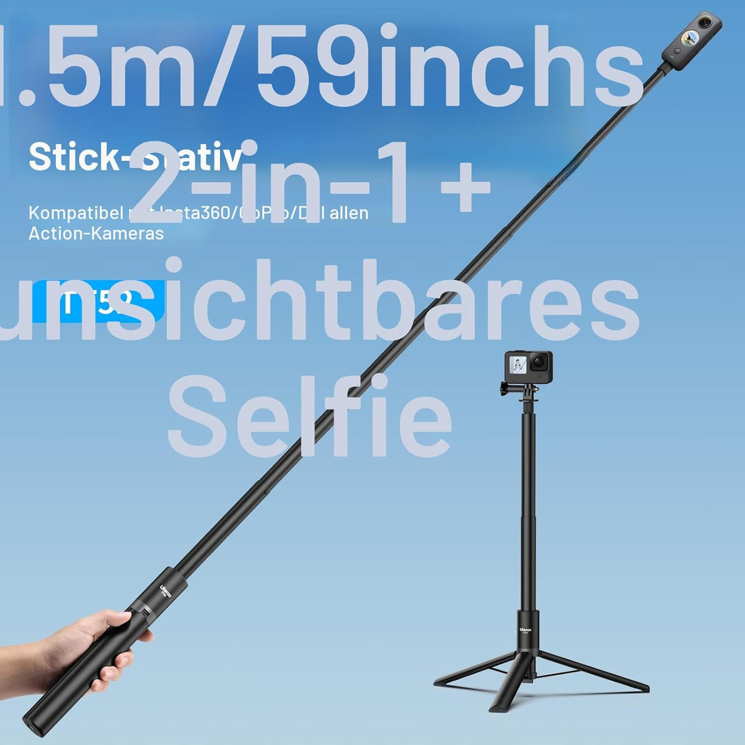 ULANZI 150cm Selfie Stick Stativ für Insta360 GO 3/X3/ONE RS/ONE X2/ONE X/GO 2/ONE R/ONE, TT52 Einbe