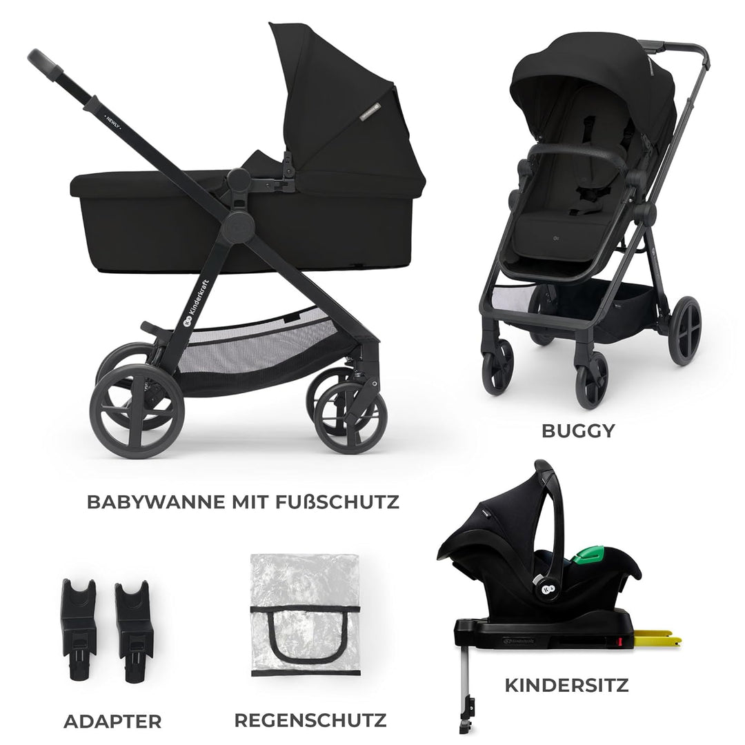 Kinderkraft NEWLY Kinderwagen 4 in 1, Komplettset bis 22 kg, Leicht Kombikinderwagen mit Babyschale