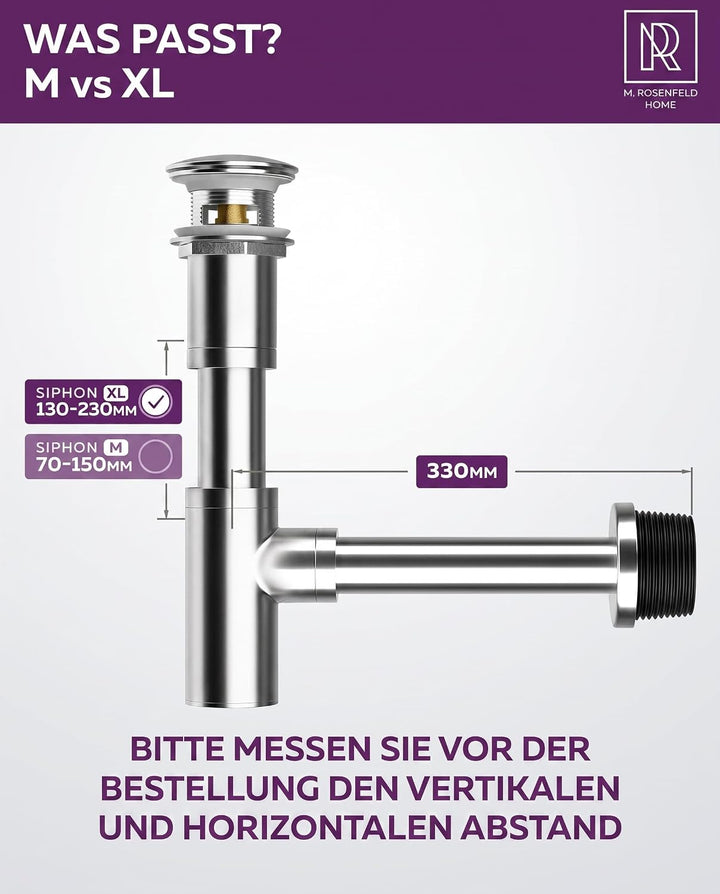 M. ROSENFELD HOME Design Siphon Waschbecken – Universeller Röhrensiphon 1 1/4" für Waschtisch, Geruc