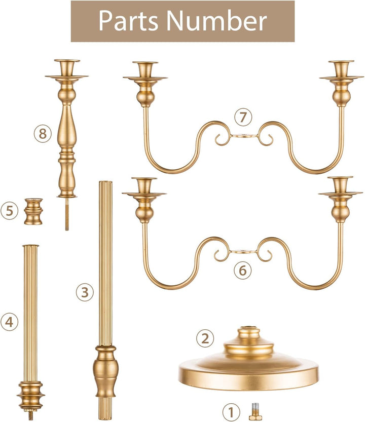 Sziqiqi 124cm Kerzenständer Gold Metall, Moderne Kerzenleuchter 5-armig Candle Holder Tischdeko für