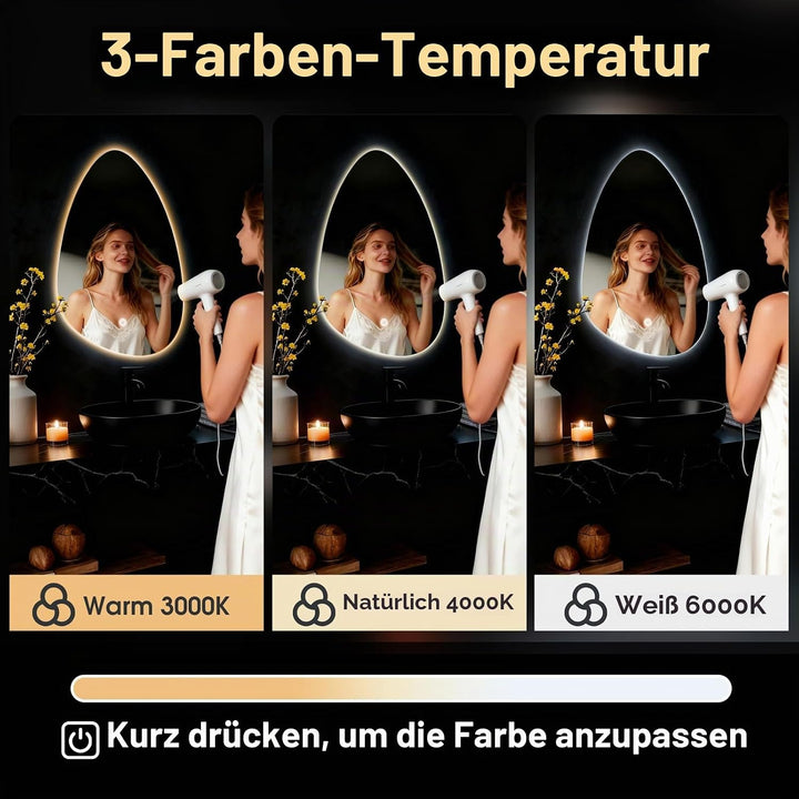 Rund Badezimmer Wandspiegel, Badspiegel Mit Beleuchtung, Spiegel mit LED Licht, Touch Schalter und 3