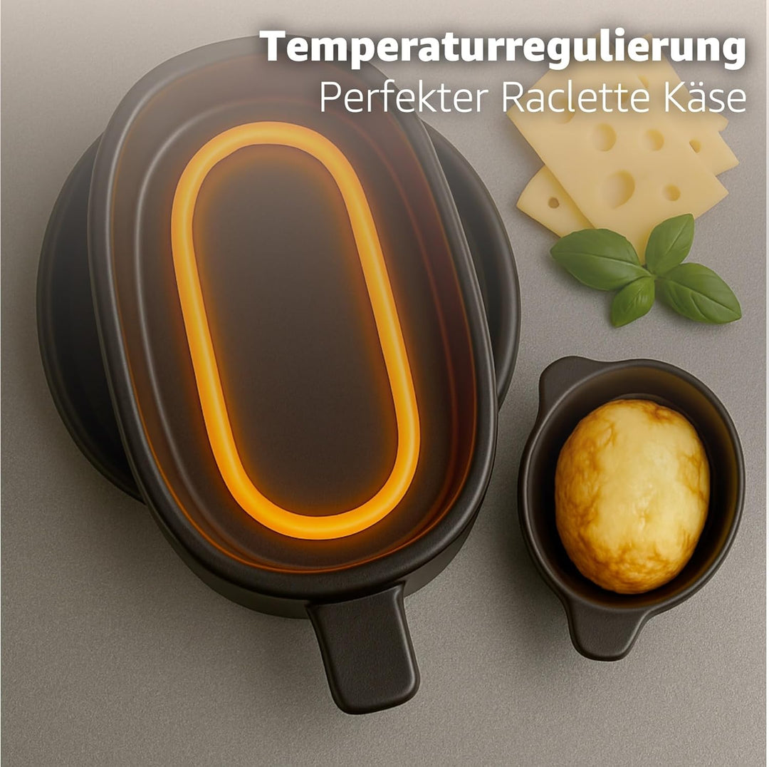 Raclette Set für 8 Personen - Grill oval - Mit Crepes Funktion - Tischgrill inkl. Pfännchen & Schabe