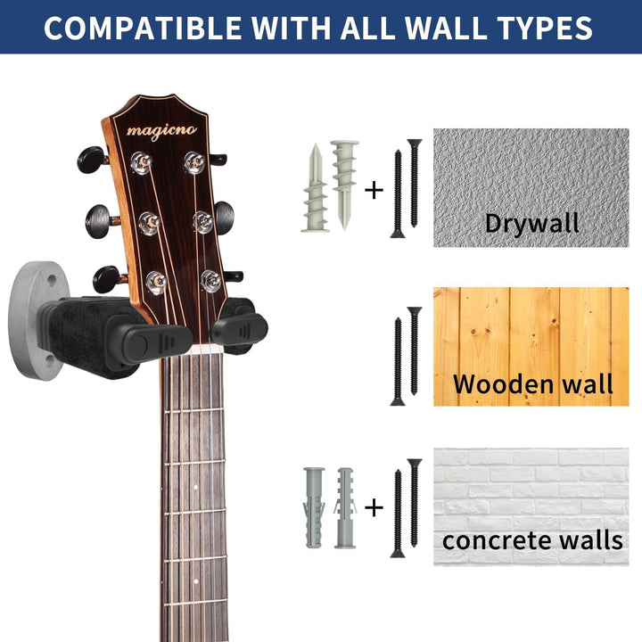 AH85 Gitarrenhalter für die Wand Holz mit Auto-Lock & Drehmechanismus | Universeller Wandhalter für
