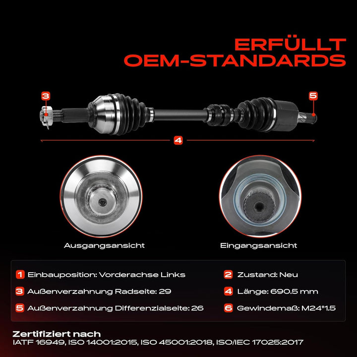 Frankberg Antriebswelle Vorne Links Kompatibel mit Qashqai +2 I J10 JJ10E NJ10 1.5L 2007-2013 Replac