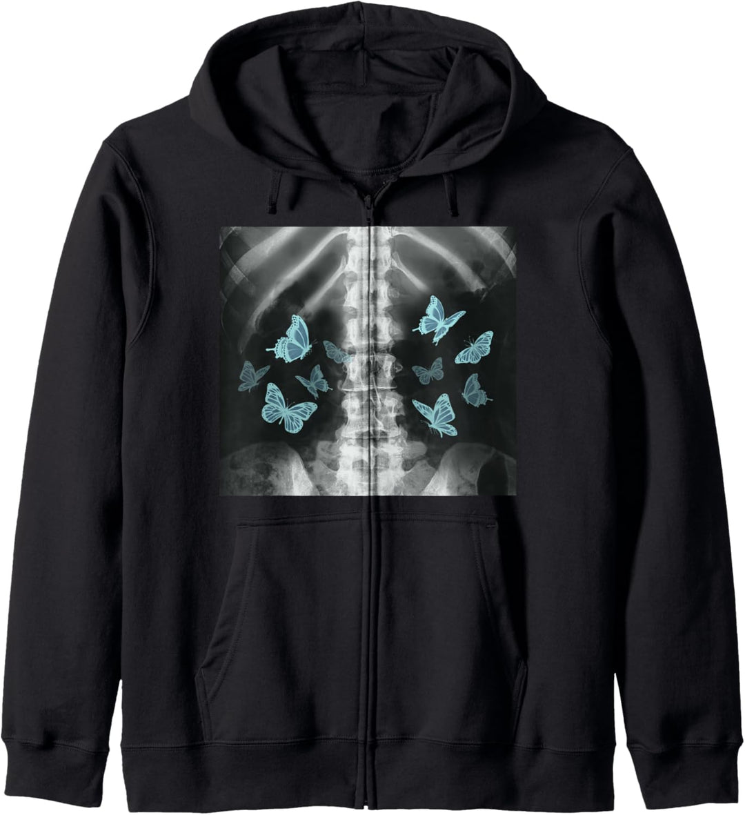 Xray Skelett Blue Butterfly Egirl y2k Harajuku Dark Grunge Kapuzenjacke
