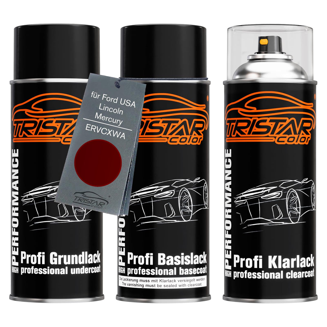 TRISTARcolor Autolack Spraydosen Set für Ford/Lincoln/Mercury ERVCXWA Metallic Red Perl Grundlack Ba