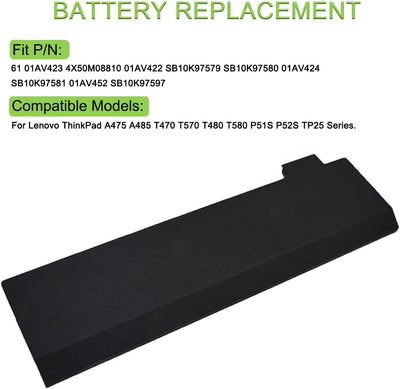 XITAIAN 11.4V 24Wh 2100mAh 01AV423 Ersatz Laptop Akku für Lenovo ThinkPad A475 T470 T570 T480 T580 P