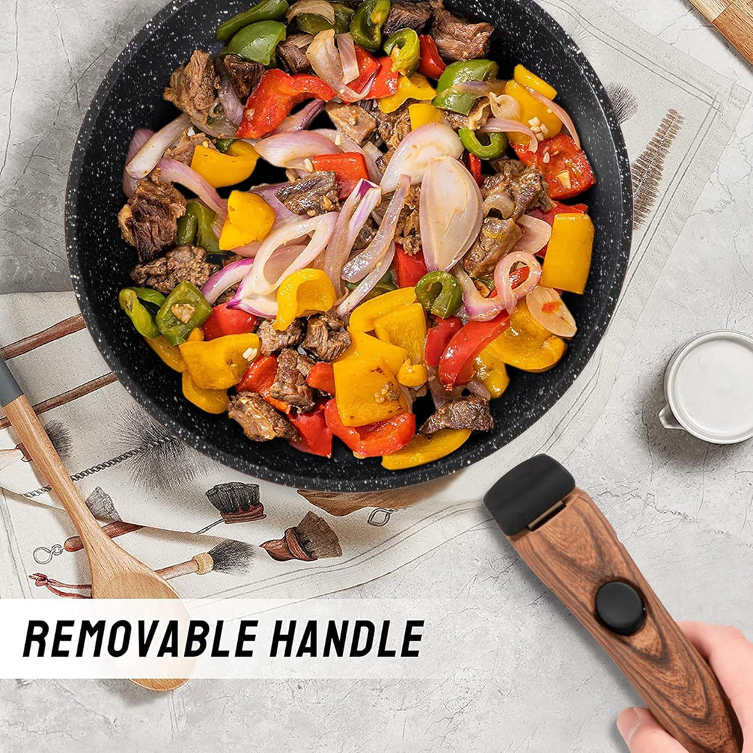 Kitchen Academy Pfannenset Abnehmbarer Griff - 10 Teilig Induktion Töpfe Set für alle Herdarten, Pfa