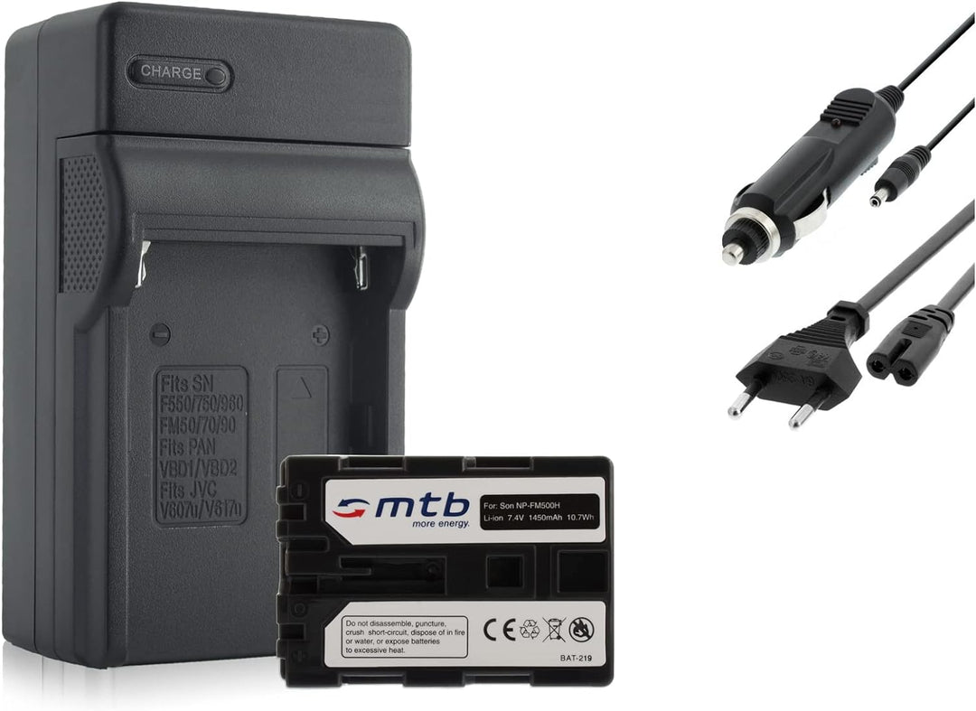 Akku + Ladegerät (KFZ, Netz) für Sony NP-FM500H / Alpha ? DSLR-A... / ILCA-77M2 / SLT-A...