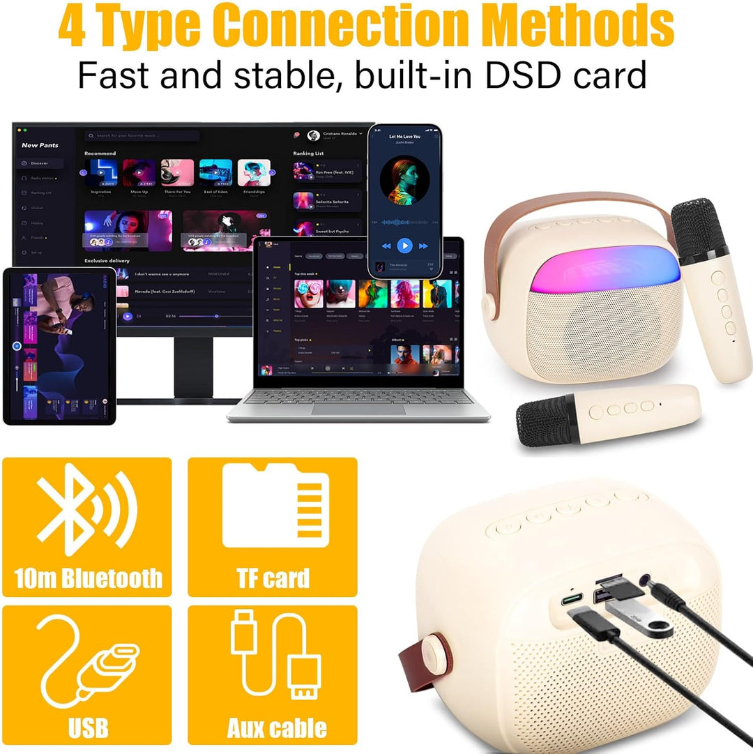 Karaoke Maschine Kinder mit 2 Drahtlosen Mikrofonen, Tragbares Bluetooth KTV Anlage, Lautsprecher mi