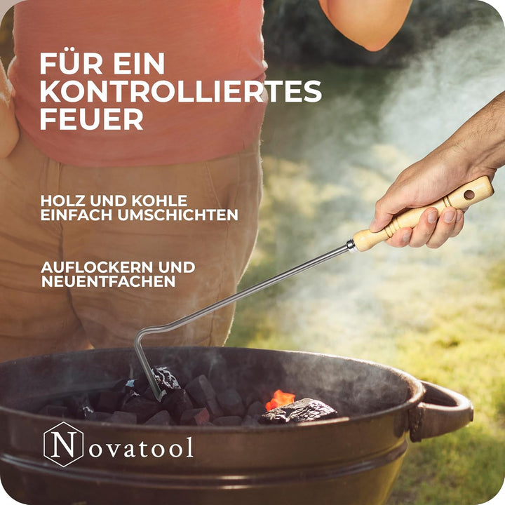 2x Feuerhaken mit Holzgriff Schüreisen Schürhaken Glutkratzer Kaminzubehör Kaminbesteck Stocheisen A
