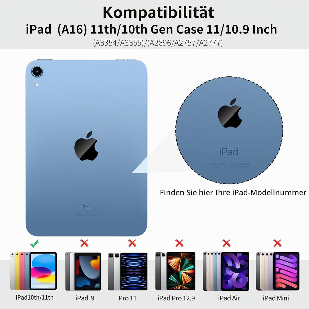 Hülle mit Tastatur für iPad A16 11.Generation 11 Zoll 2025, iPad 10. Generation 2022 10,9 Zoll, Blue