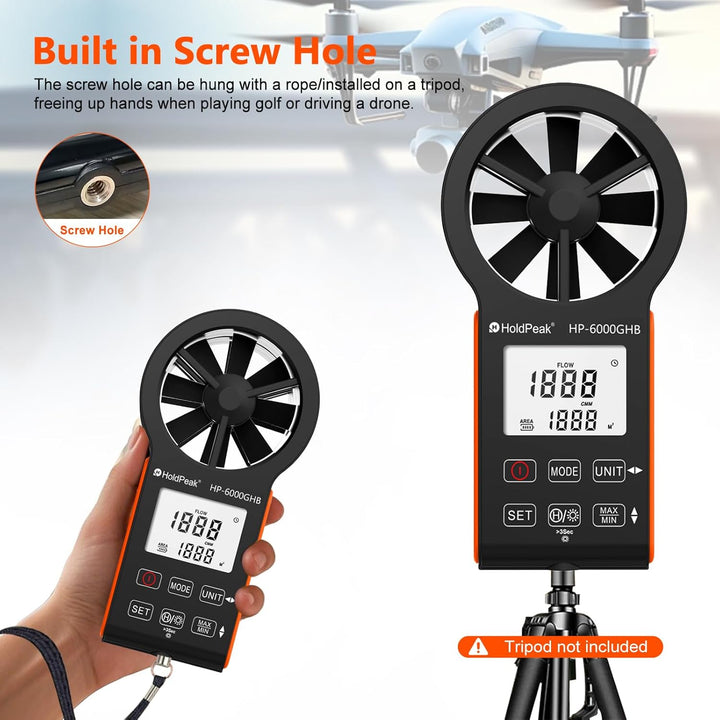HOLDPEAK Anemometer HP-6000GHB Digitales Anemometer – Windgeschwindigkeits- und Luftstrommesser, Tem
