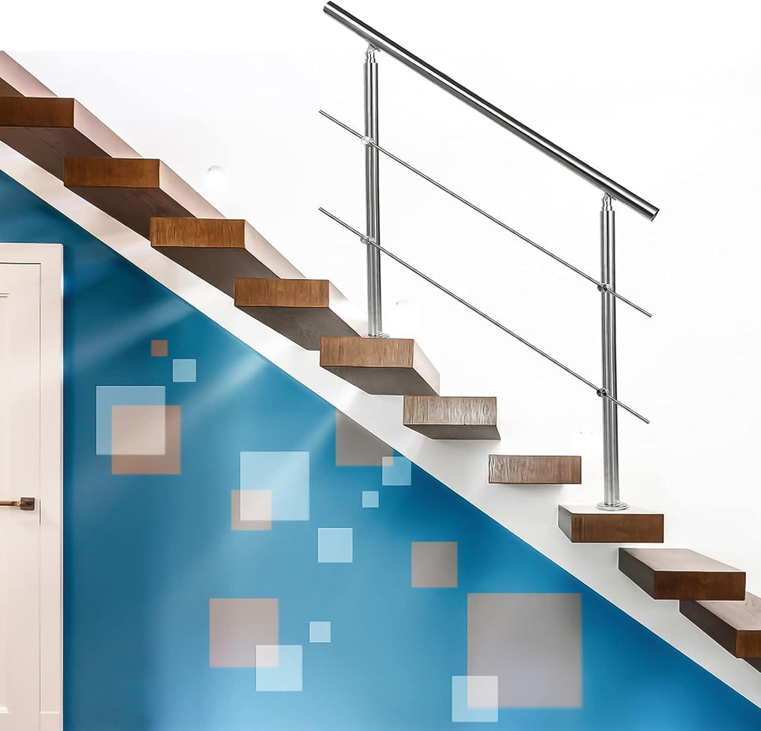 Lospitch Edelstahl-Handlauf Geländer für Balkon Brüstung Treppen mit/ohne Querstreben (150cm, 2 Quer