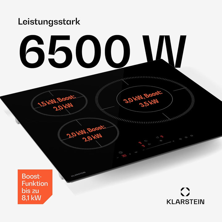 Klarstein Delicatessa Induktionskochfeld - 3-Zonen Induktionsherd, 8,1 kW Boost, Paellazone 32 cm, S