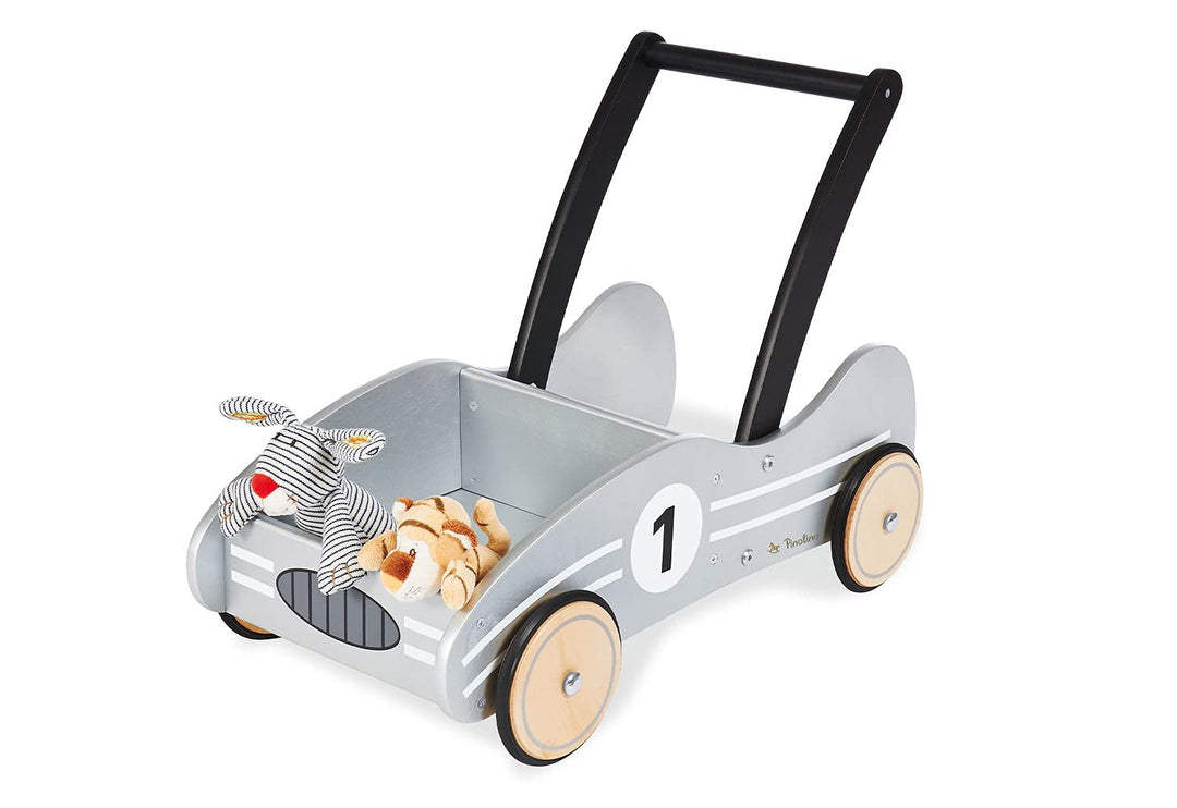 Pinolino Lauflernwagen Kimi, aus Holz, mit Bremssystem, Lauflernhilfe mit gummierten Holzrädern, für