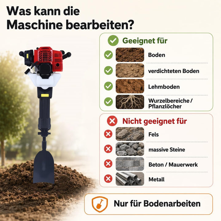 1900W Benzin Baumspaten &amp; Wurzelschneider - Robuster Baumumpflanzbagger für Garten, Rasen, Landschaf