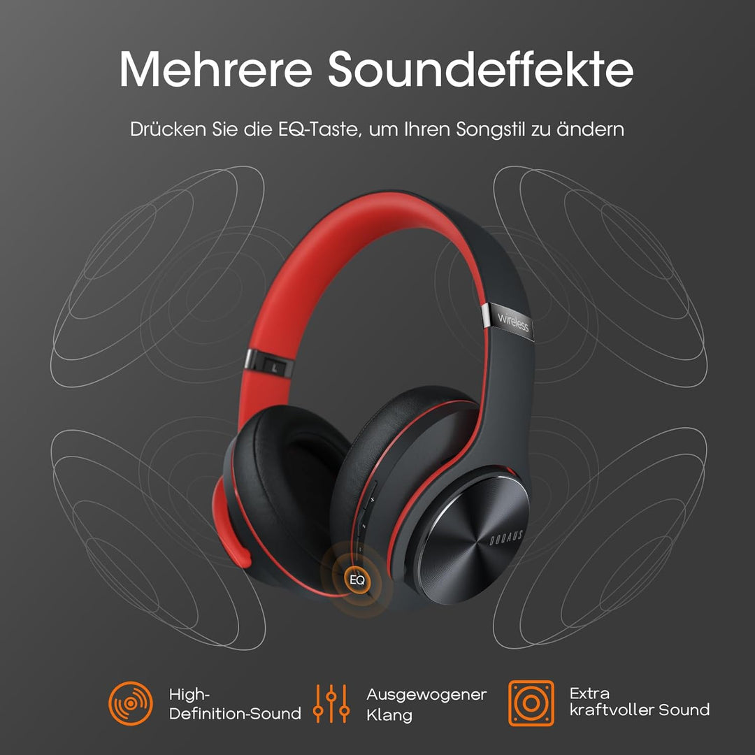 DOQAUS Bluetooth Kopfhörer Over Ear, Bis zu 90 Std Kabellose Kopfhörer mit 3 EQ-Modi,HiFi Stereo Fal