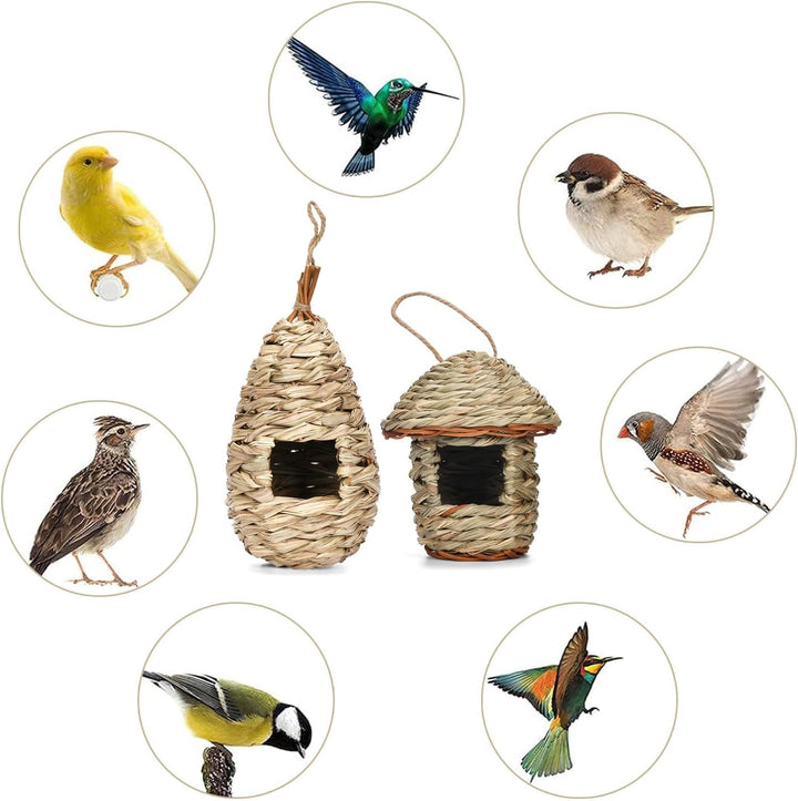 2 Stück Grass Bird Nest, Handgewebte Vogelhäuser, Wear-Resistant Hanging Bird Nest, Geeignet für Kol