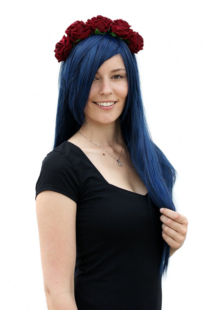 Prettyland 80cm Glatt Theater lange Perücke Dunkel Blau (schwarz Blau Gemischt Gesträhnt) Wig C942 B