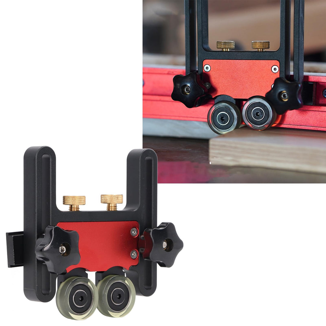 Tischkreissägenzuführung, Materialführungsrolle, Holzbearbeitungs-Doppelrad-Gleitführungsrolle, Fede