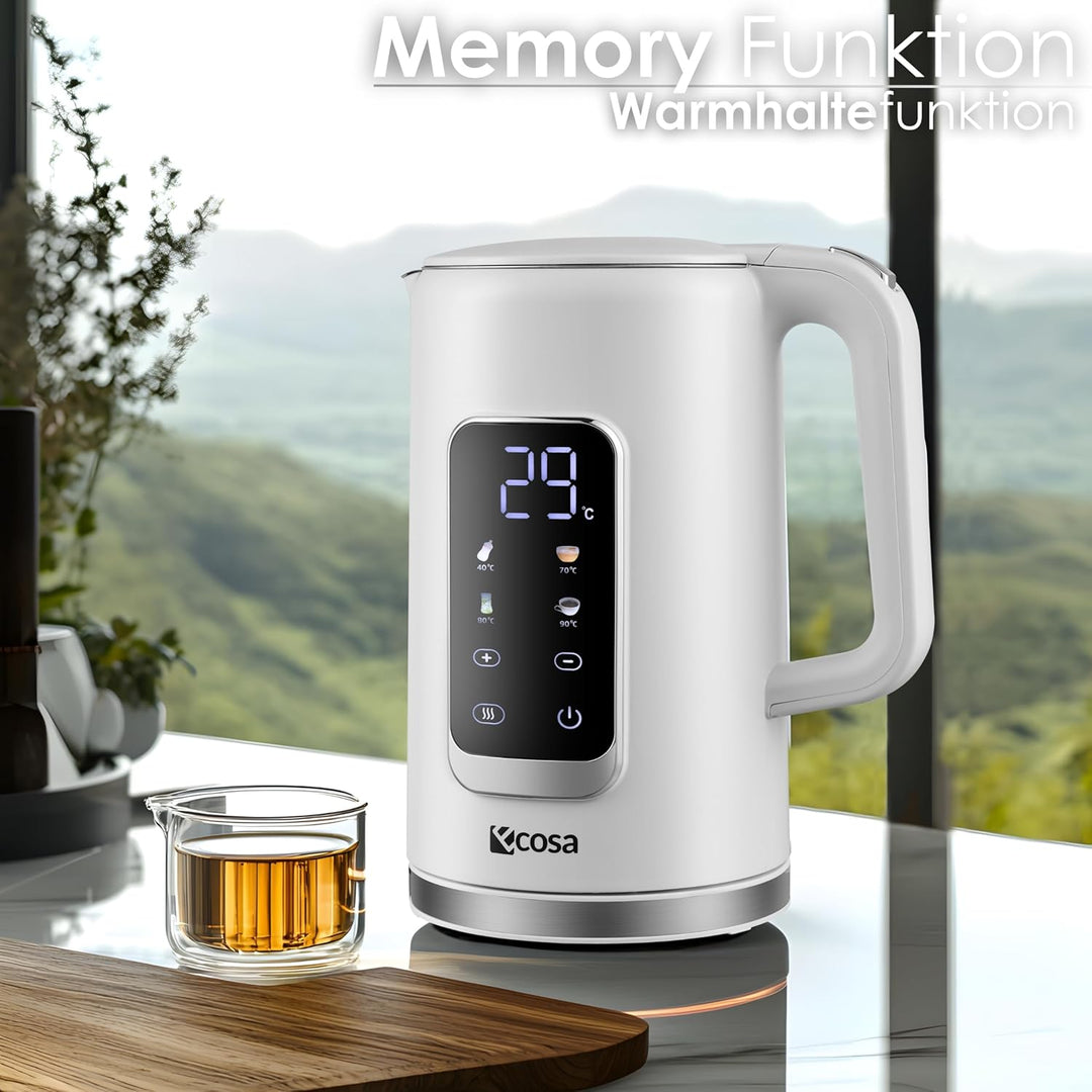 Wasserkocher Edelstahl mit Temperatureinstellung (40°C-100°C) 1,7 Liter 2200 Watt Teekocher 100% BPA