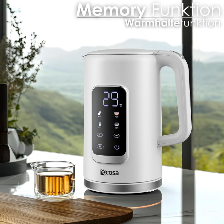 Wasserkocher Edelstahl mit Temperatureinstellung (40°C-100°C) 1,7 Liter 2200 Watt Teekocher 100% BPA