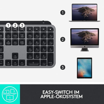 Logitech MX Keys für Mac kabellose beleuchtete Tastatur, Handballenauflage, taktiler Tastatursteueru