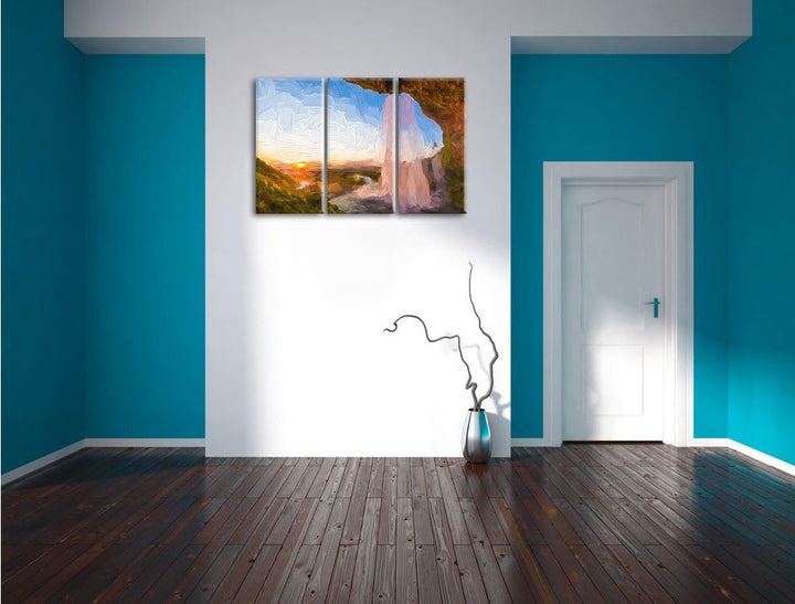Pixxprint Grossartiger Wasserfall als Leinwandbild/Grösse: 3 Teilig (120x80) cm/Wandbild/Kunstdruck/