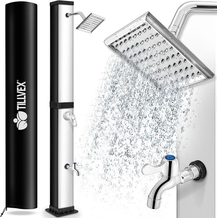 tillvex Solardusche 40 Liter inkl. Schutzhaube | Solar Garten-dusche warmes Wasser | Pooldusche Camp