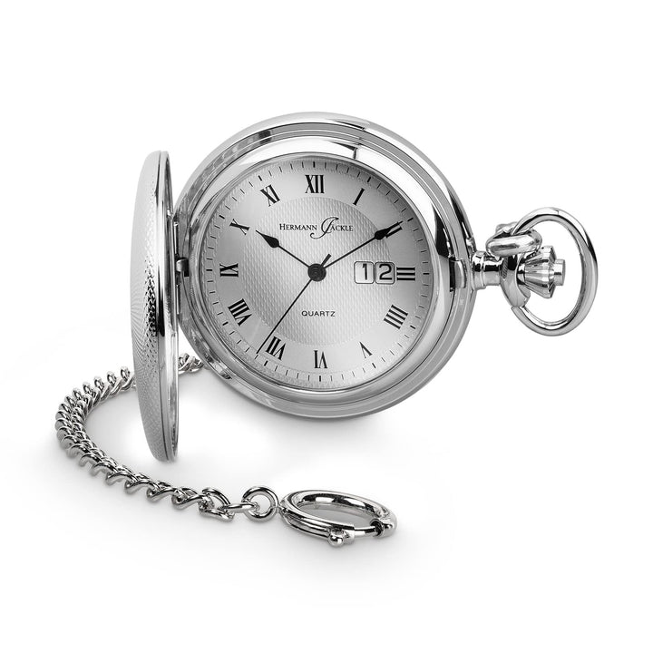 Hermann Jäckle Koblenz II BigDate Quarz Taschenuhr mit Kette & Reiseetui