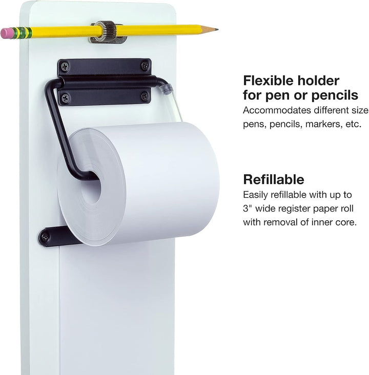 Notizpapierspender zur Wandmontage, mit einer 40 m langen Rolle Papier (weiss), Wei&amp;