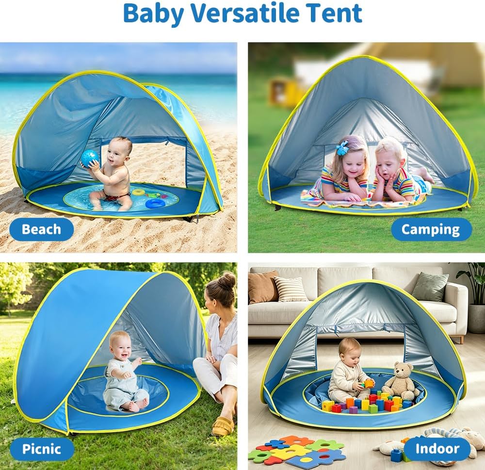 Strandmuschel Pop Up, Strandmuschel Baby UV Schutz 50, Sonnenschutz Strand mit Mini Pool, Baby Stran