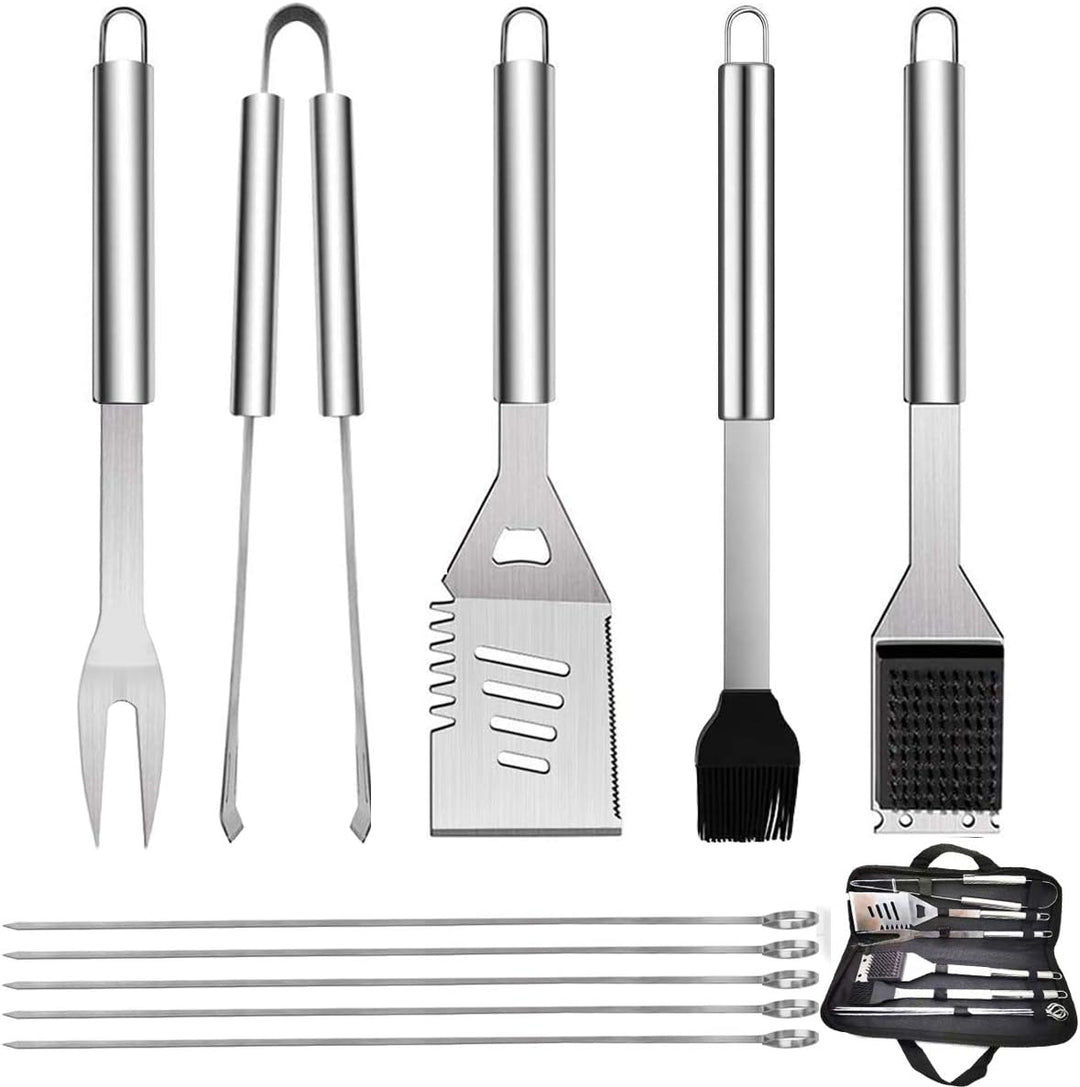 GQC 10PC Edelstahl Grillbesteck-Set Professionelle Grill Bestecksets in Tragetasche BBQ Grillwerkzeu