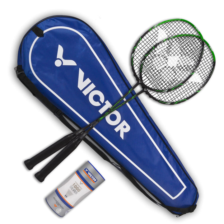 VICTOR Badmintonset Ultramate 7-2 x Ultramate 7 Badmintonschläger, 3 x Nylonshuttle 1000, 1 x Thermo