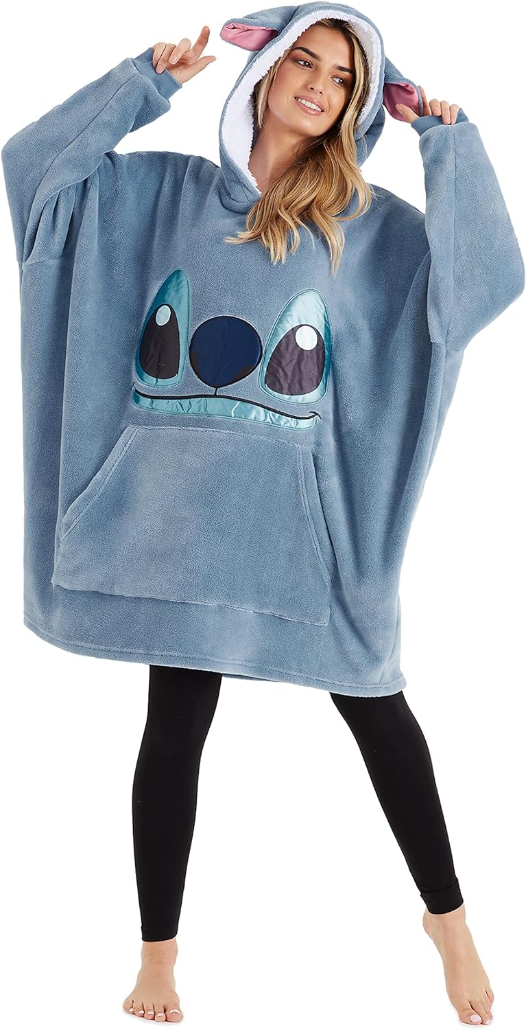 Disney Übergrosse Hoodie Decke Damen Stitch Oversized Kapuzenpullover Madchen, Blau