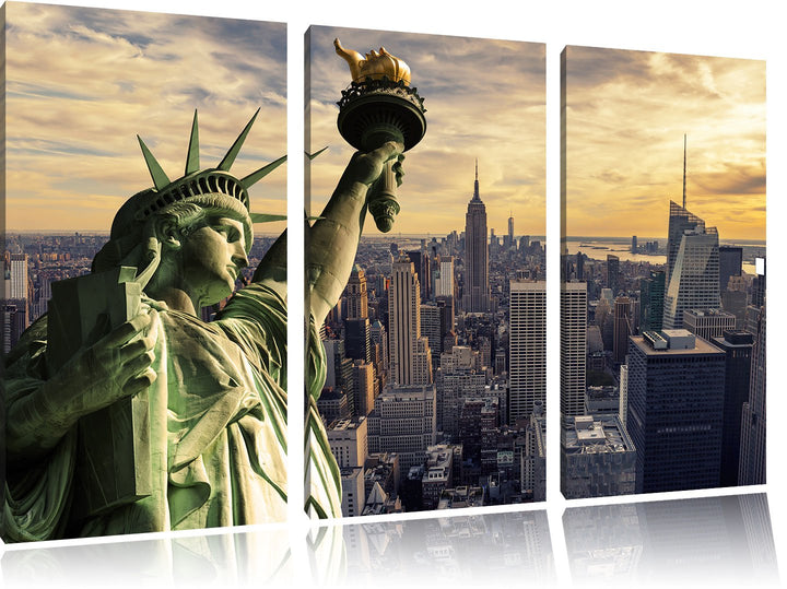 Pixxprint Freiheitsstatue in New York als Leinwandbild/Grösse: 3 Teilig (120x80 cm) cm/Wandbild/Kuns